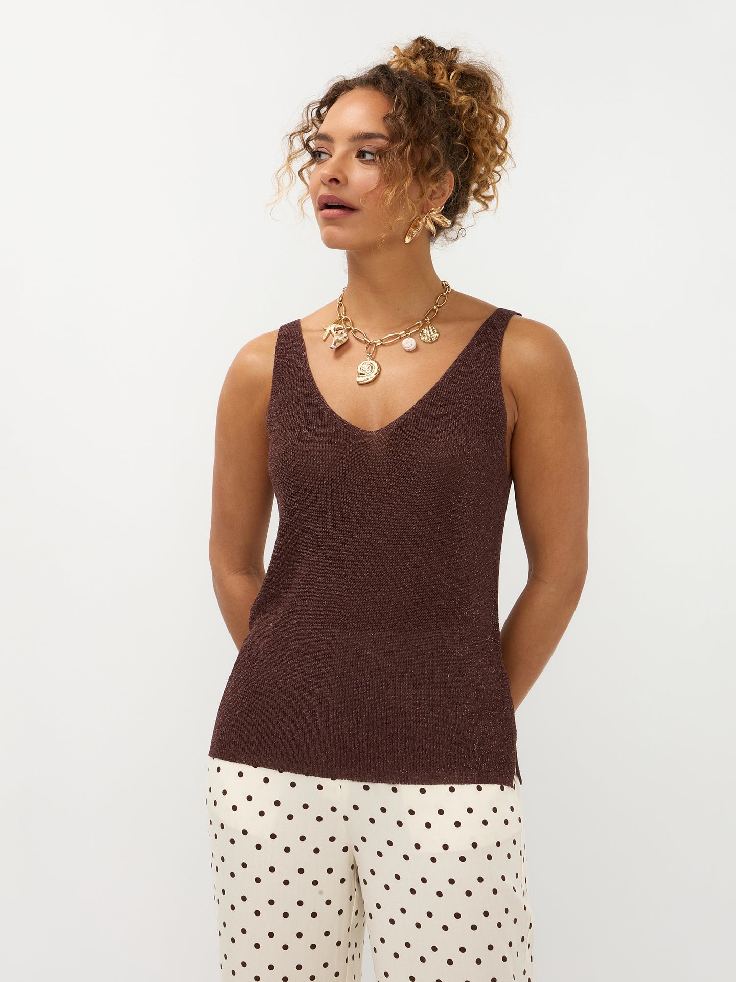 Ydence top bruin met lurex glitter draad model Knitted top Lux Brown