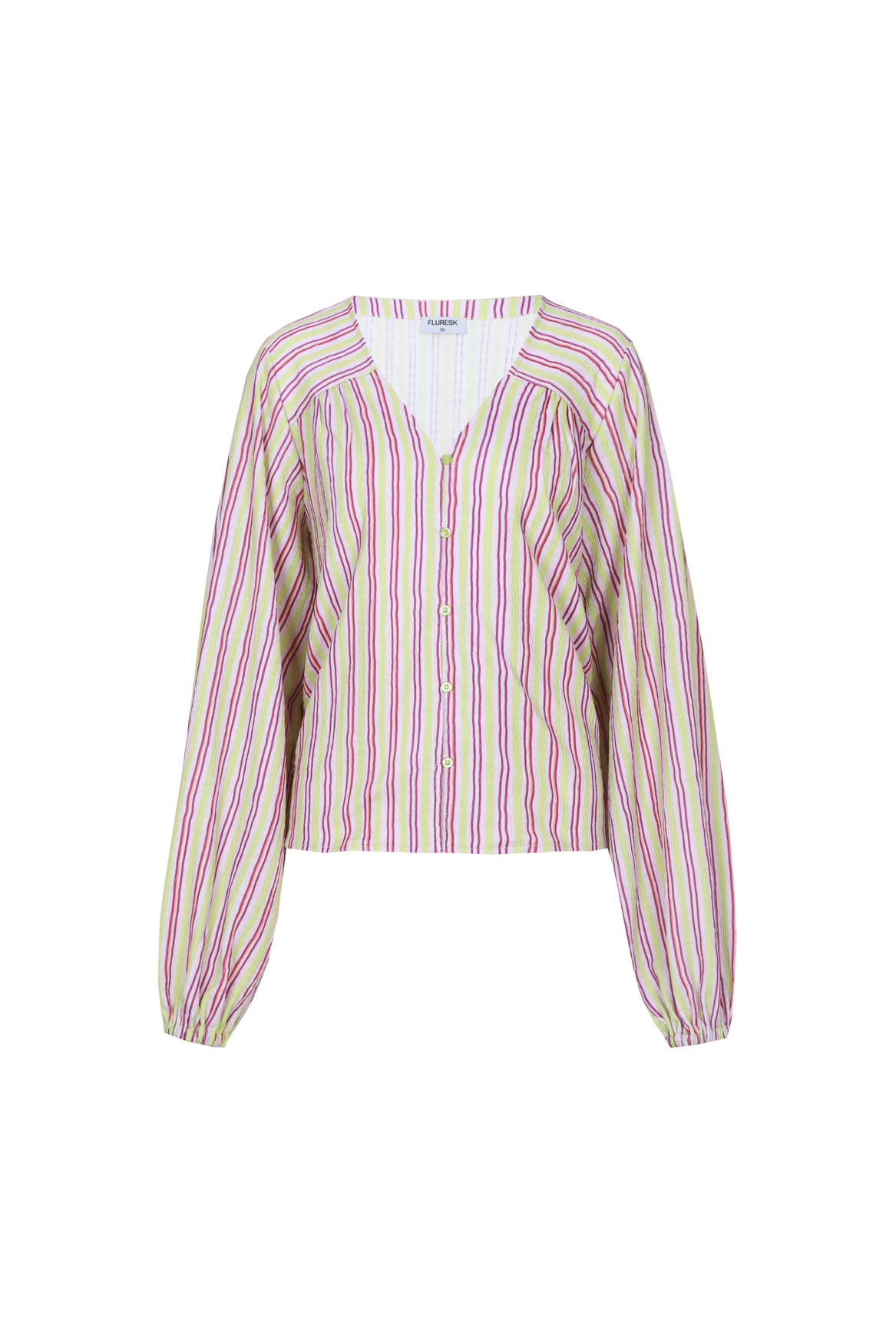 Fluresk stepen blouse lila groen model Caridad Orchid purple vivid pistache