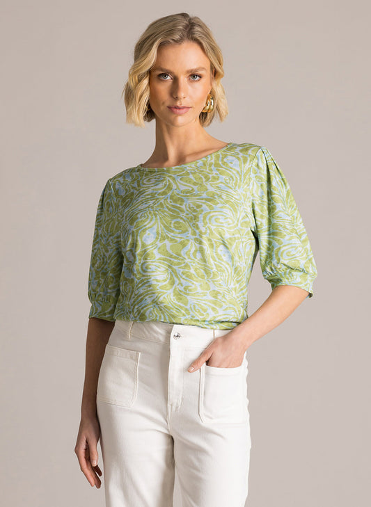 Yest T-shirt groen met blauwe print model Gentiana Essential Botanic Green/Multi