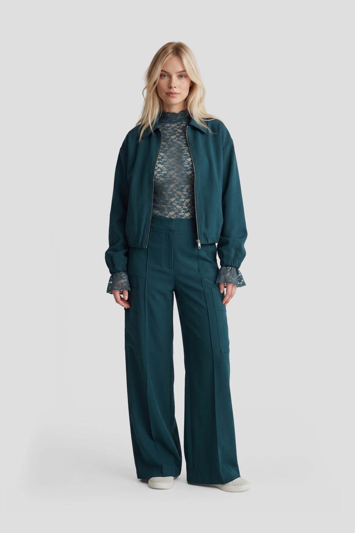 Fluresk bomber jasje petrol groen blauw model Lovi jacket Azure green 