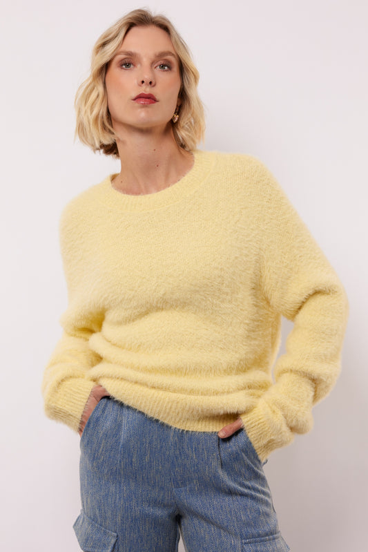 Fluresk gele fluffy trui model Islene knit sweater