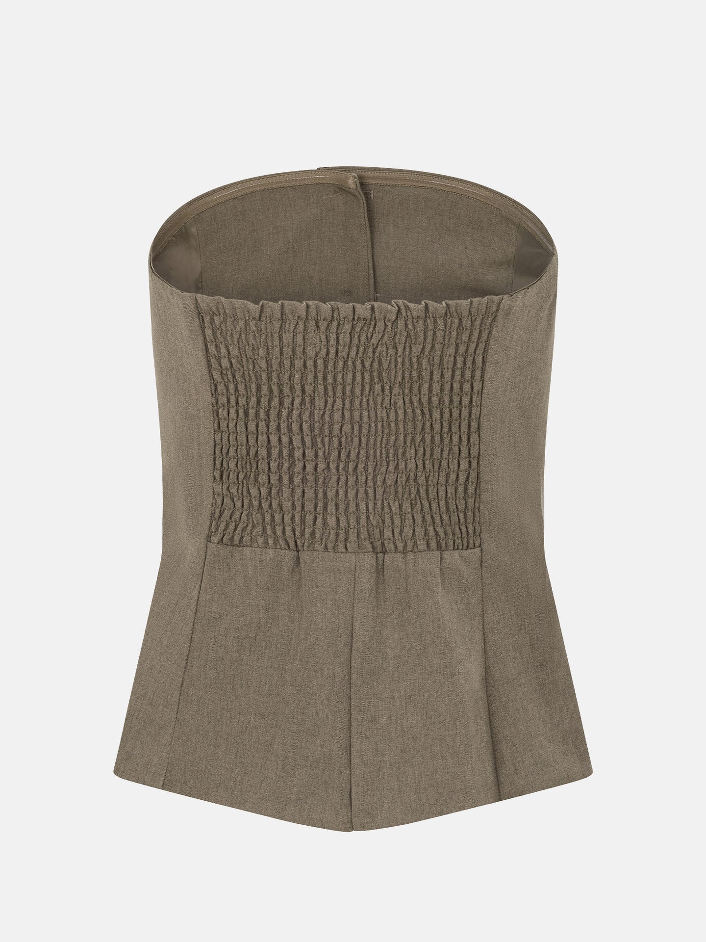Ydence strapless top gilet olijf groen taupe model Top Asher Dusty olive
