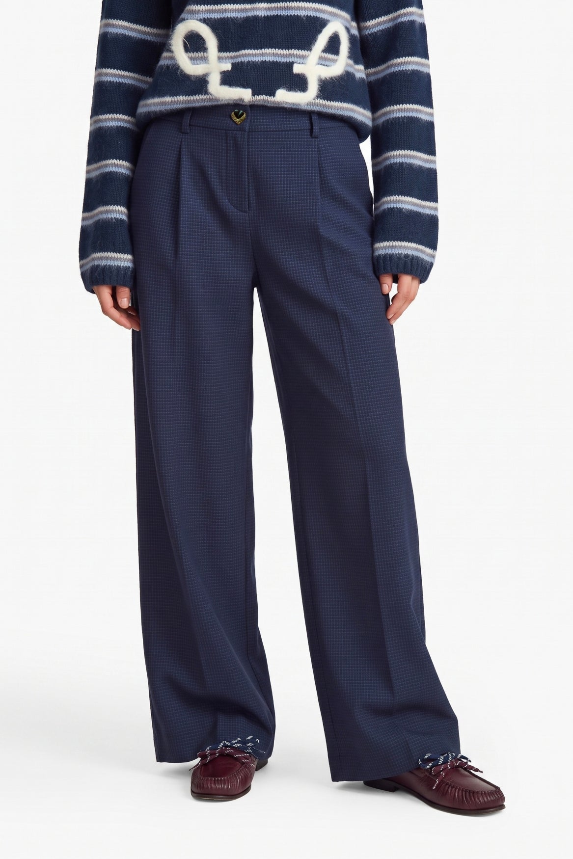 Fluresk donker blauwe pantlon met structuur model broek Ronja panta navy blue 