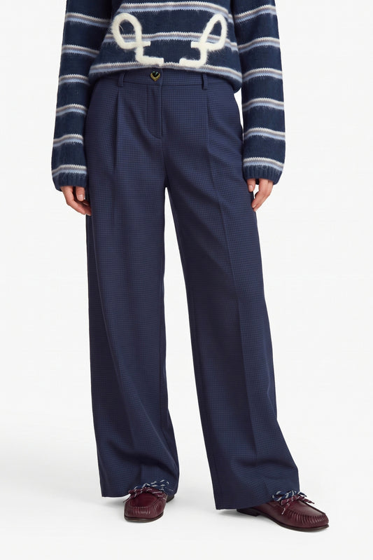 Fluresk donker blauwe pantlon met structuur model broek Ronja panta navy blue 