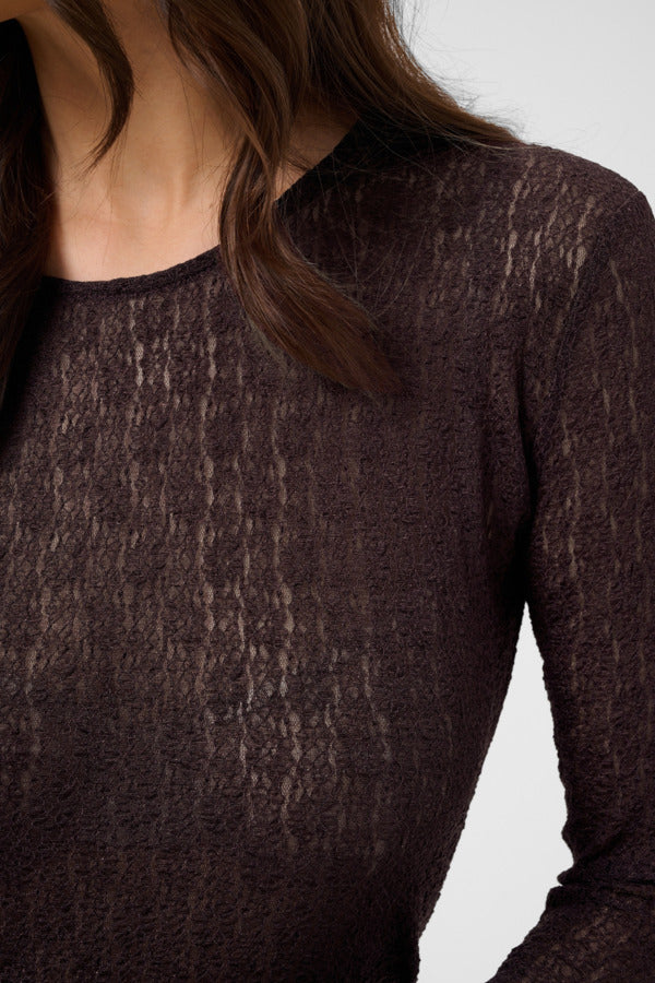 Kaffe longsleeve kant donker rood bruin aubergine model KAallison fudge 