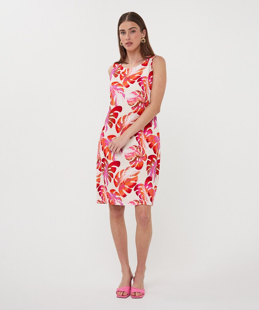 Esqualo jurk offwhite met rode print model Dress Wonders HS26.10206
