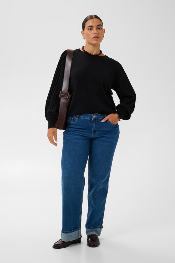 Kaffe Curve trui zwart plooien op mouw model KCloni Pullover