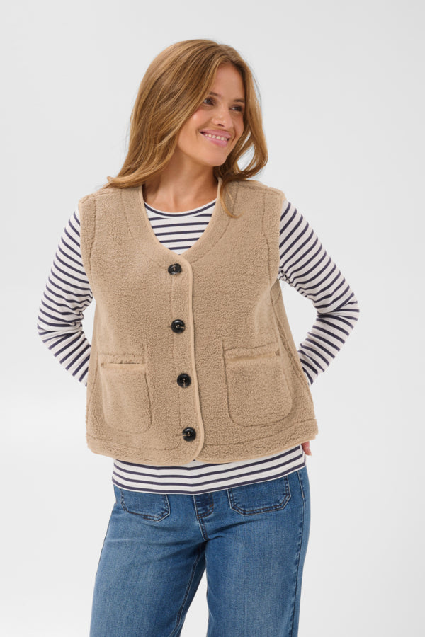 Kaffe gilet suède 2 zijdig model KAlinn Reversible Teddy Vest  Desert Taupe Brown