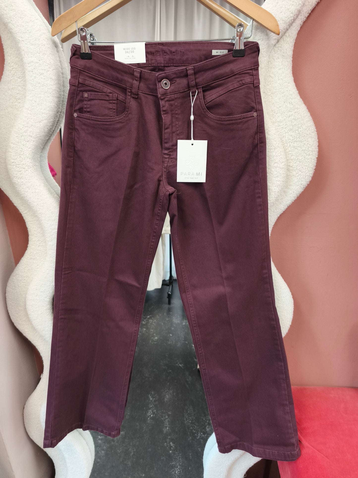 Para Mi jeans Eve wide leg bordeaux rood wonder comfort Burgundy red lengte 30