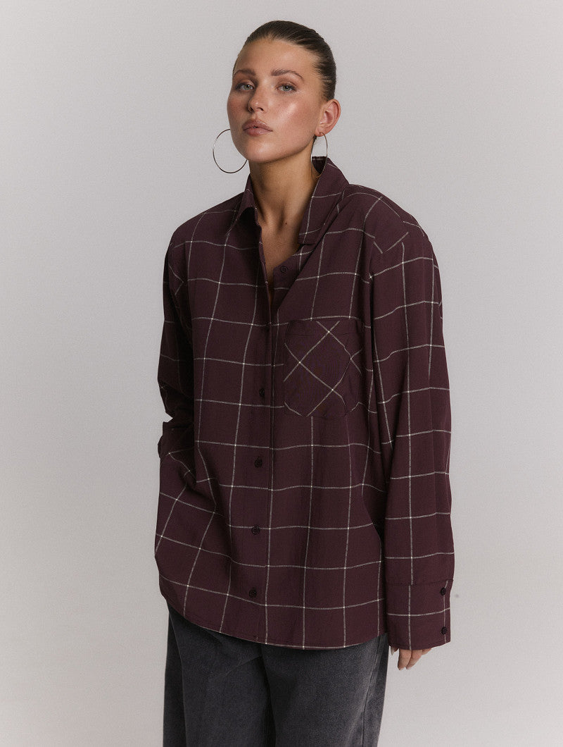 Refined Department blouse ruit bordeaux plum model ladies woven check shoulder pads NARO
R2609963084