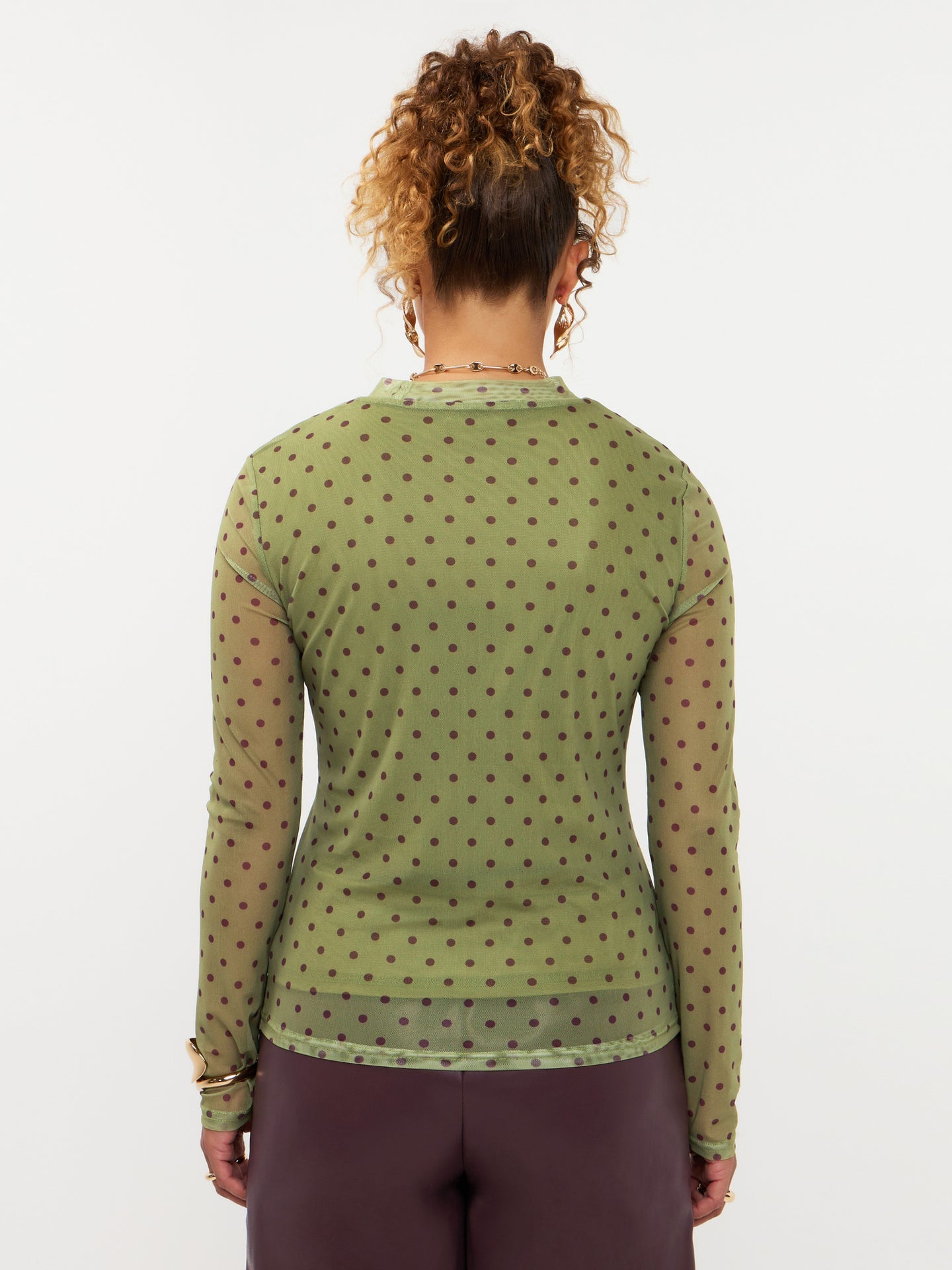 Ydence longsleeve polka dot groen met bruin bordeaux stip model Top Bailey Green