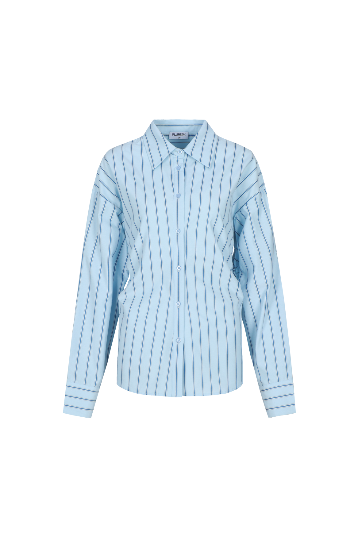 Fluresk blouse blauw pinstripe met lurex detail model Joan cloud blue 