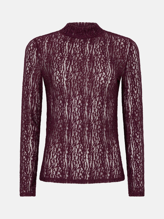 Ydence bordeaux kanten longsleeve model Top Roberta Aubergine