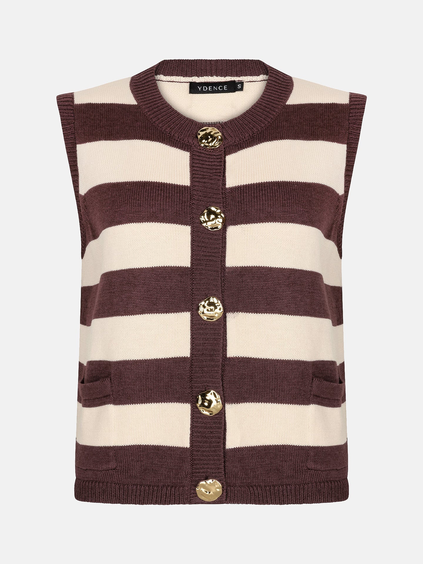 Ydence top gestreept bruin beige model Knitted top Judith Brown/ecru