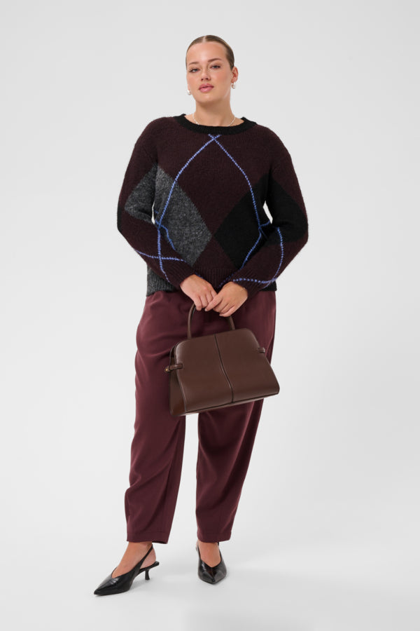 Kaffe Curve aubergine trui KCkit Argyle Pullover met Wol