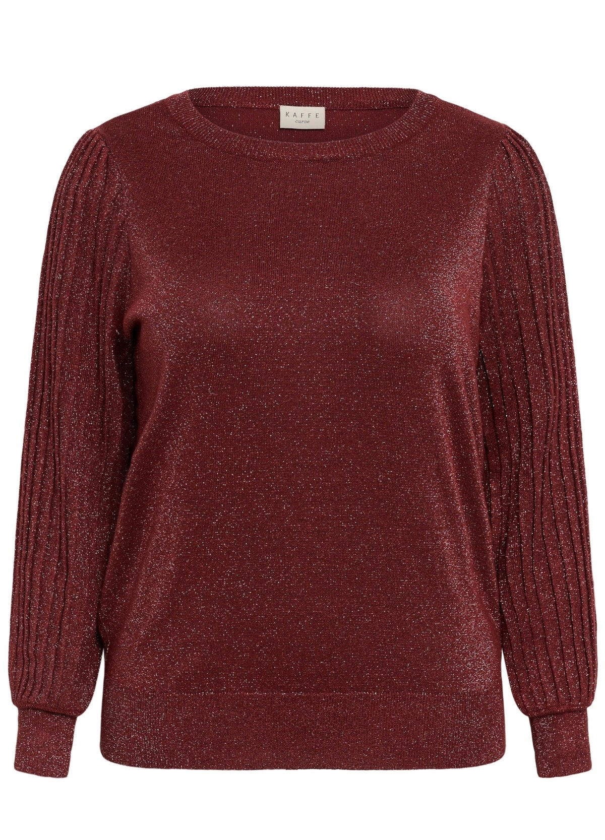 Kaffe Curve rode trui met glitter model KCregitta port red Pleat LS Pullover