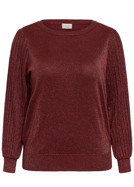 Kaffe Curve rode trui met glitter model KCregitta port red Pleat LS Pullover