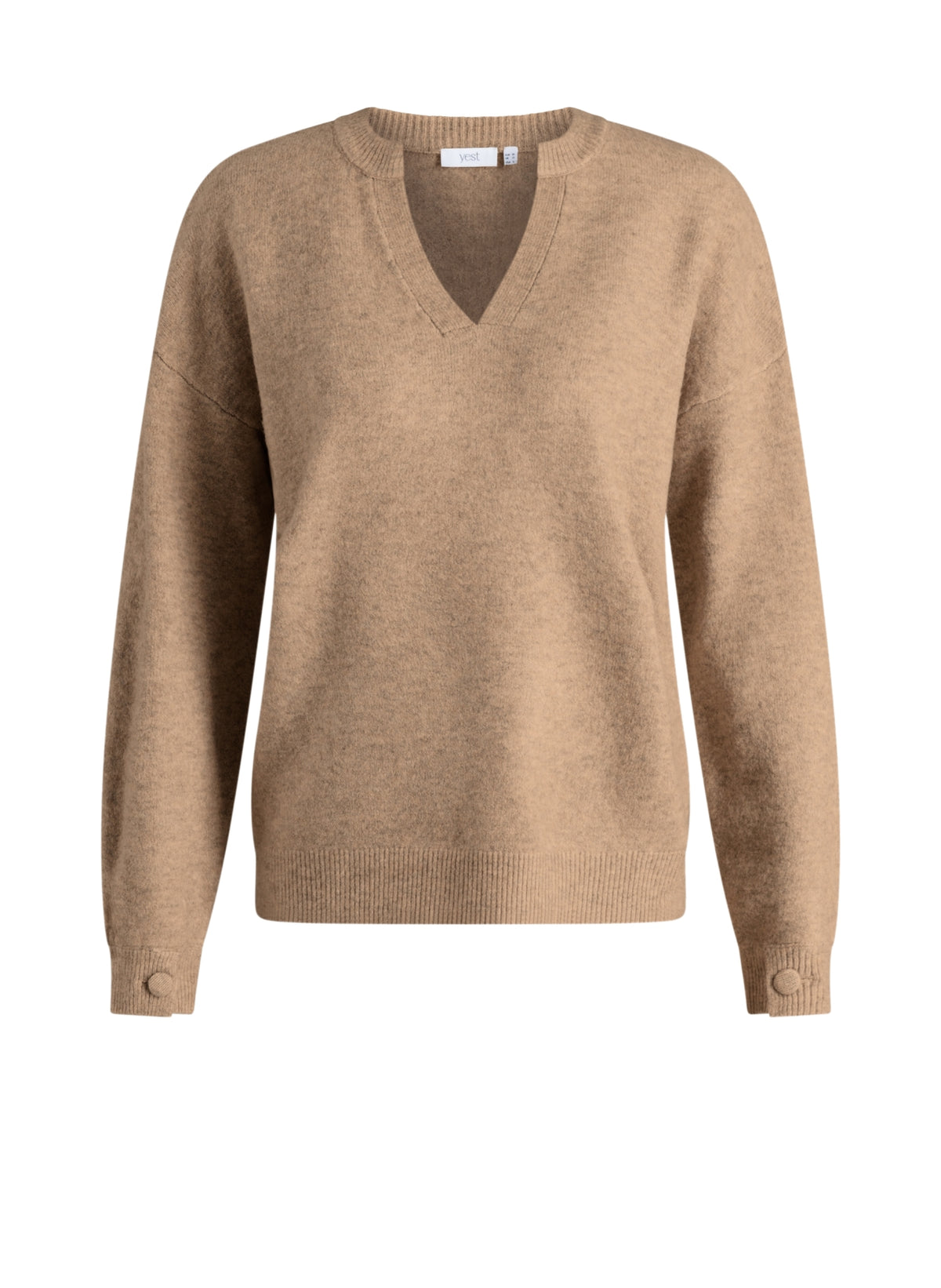 Yest Curve trui beige zandkleur model Vita Dark Sand Melange