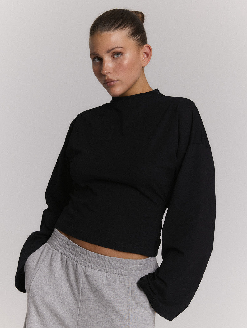 Refined Department zwarte top model ladies knitted longsleeve detail back FEATHER
R2609818114