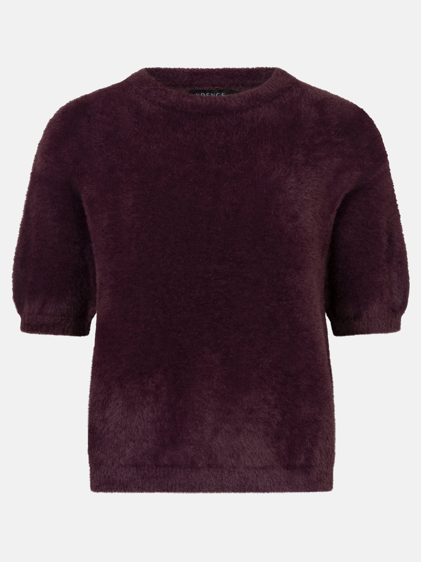 Ydence trui fluffy korte mouw plum bordeaux model Knitted top Mary Aubergine