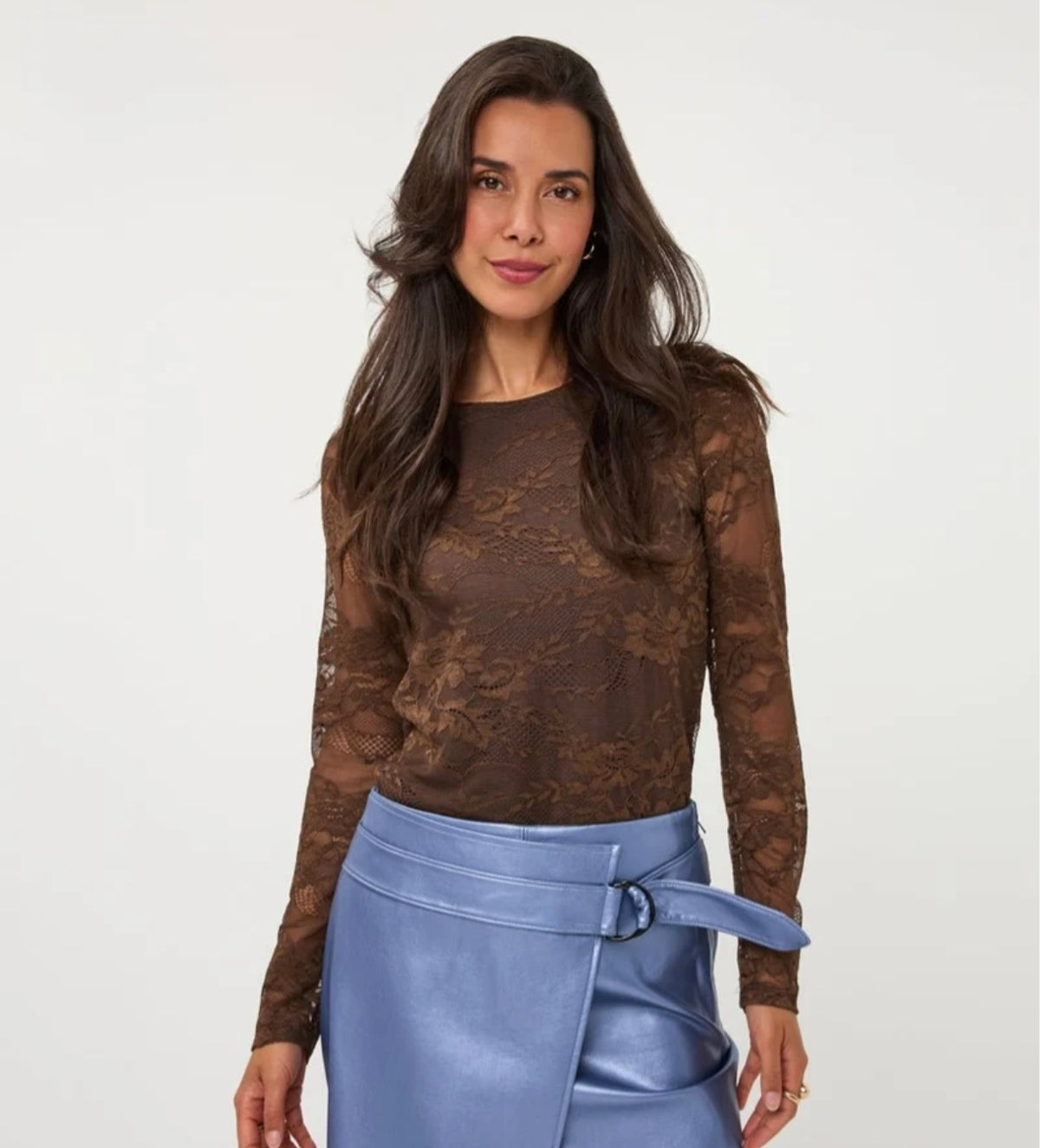Esqualo kanten longsleeve bruin coffee