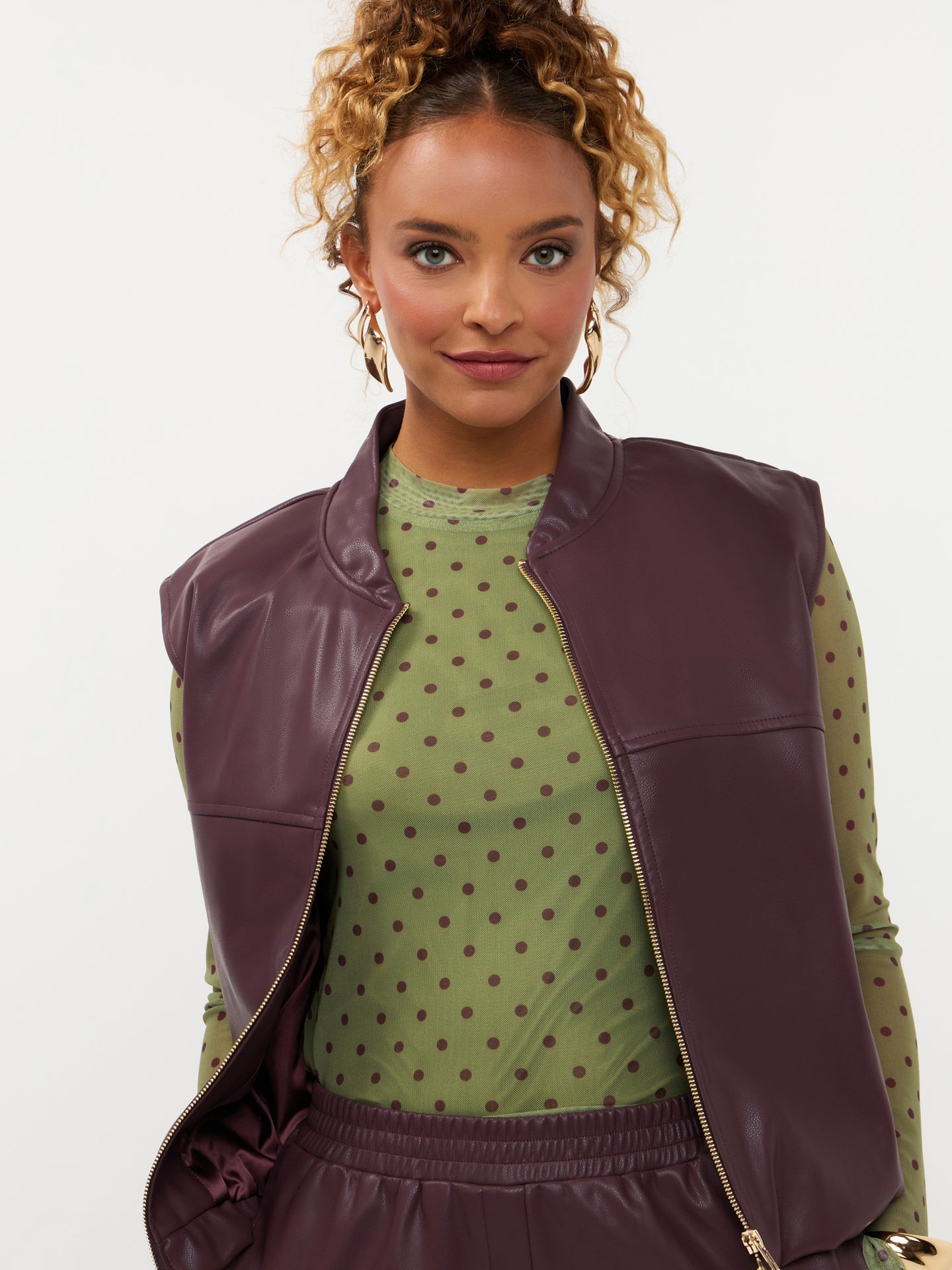 Ydence longsleeve polka dot groen met bruin bordeaux stip model Top Bailey Green