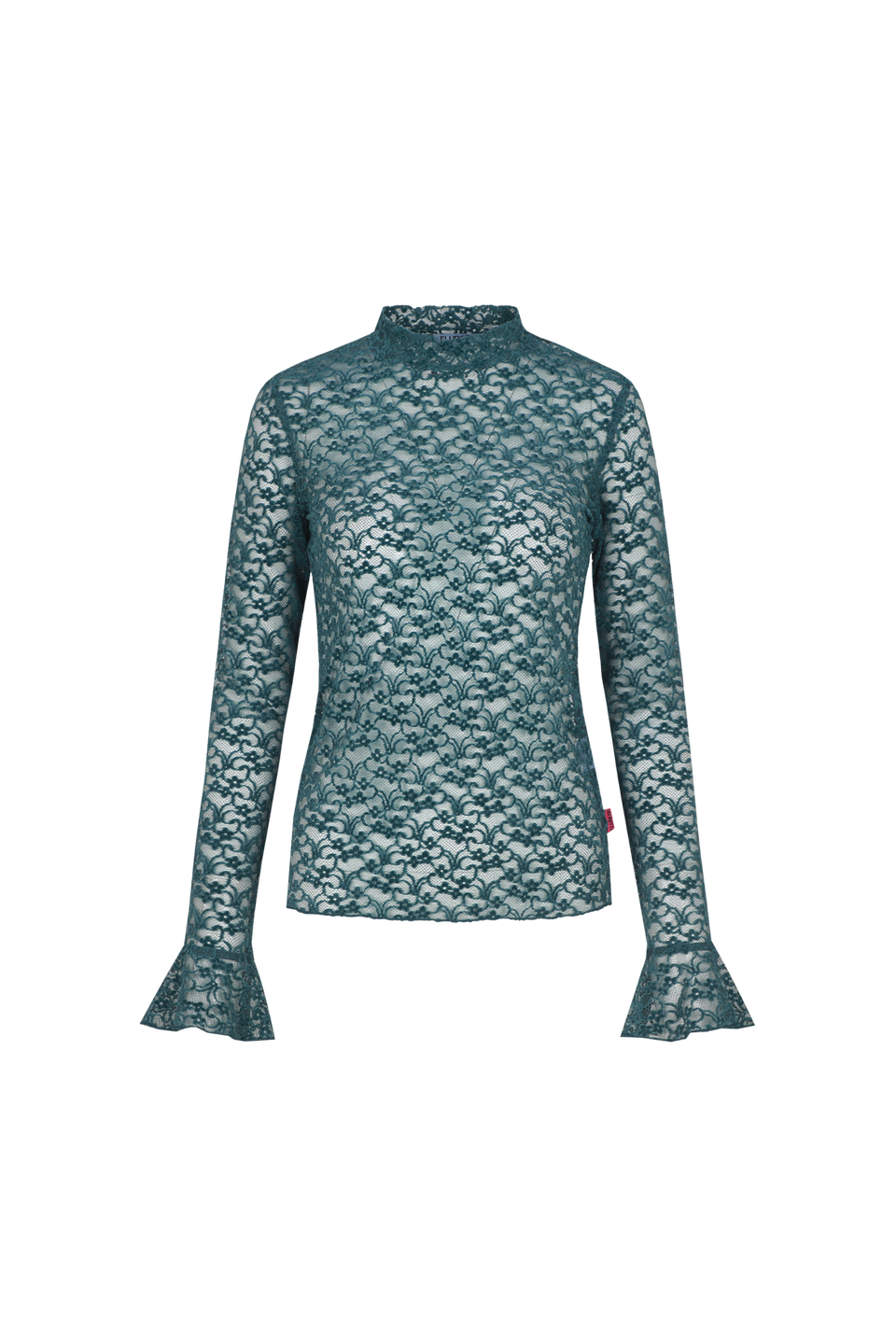 Fluresk kanten longsleeve blauw groen model Leena top azuur green