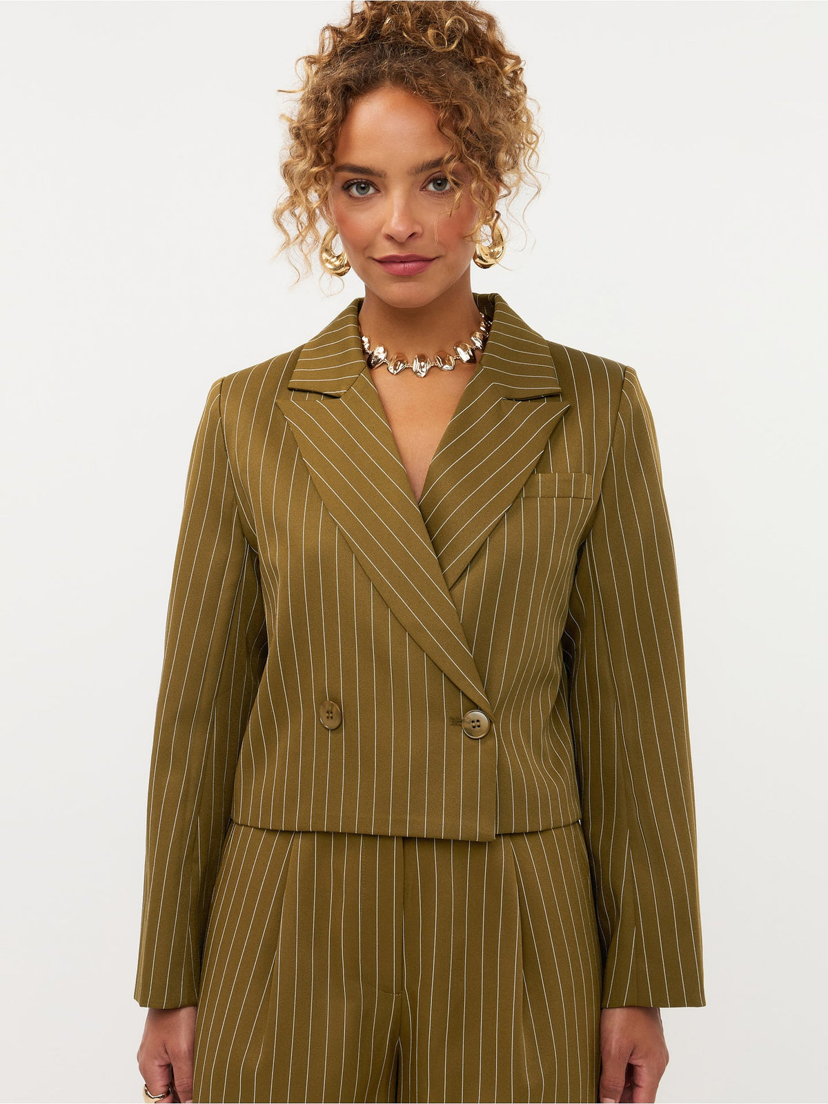 Ydence blazer groen olijf met krijtstreep model Shanna olive 