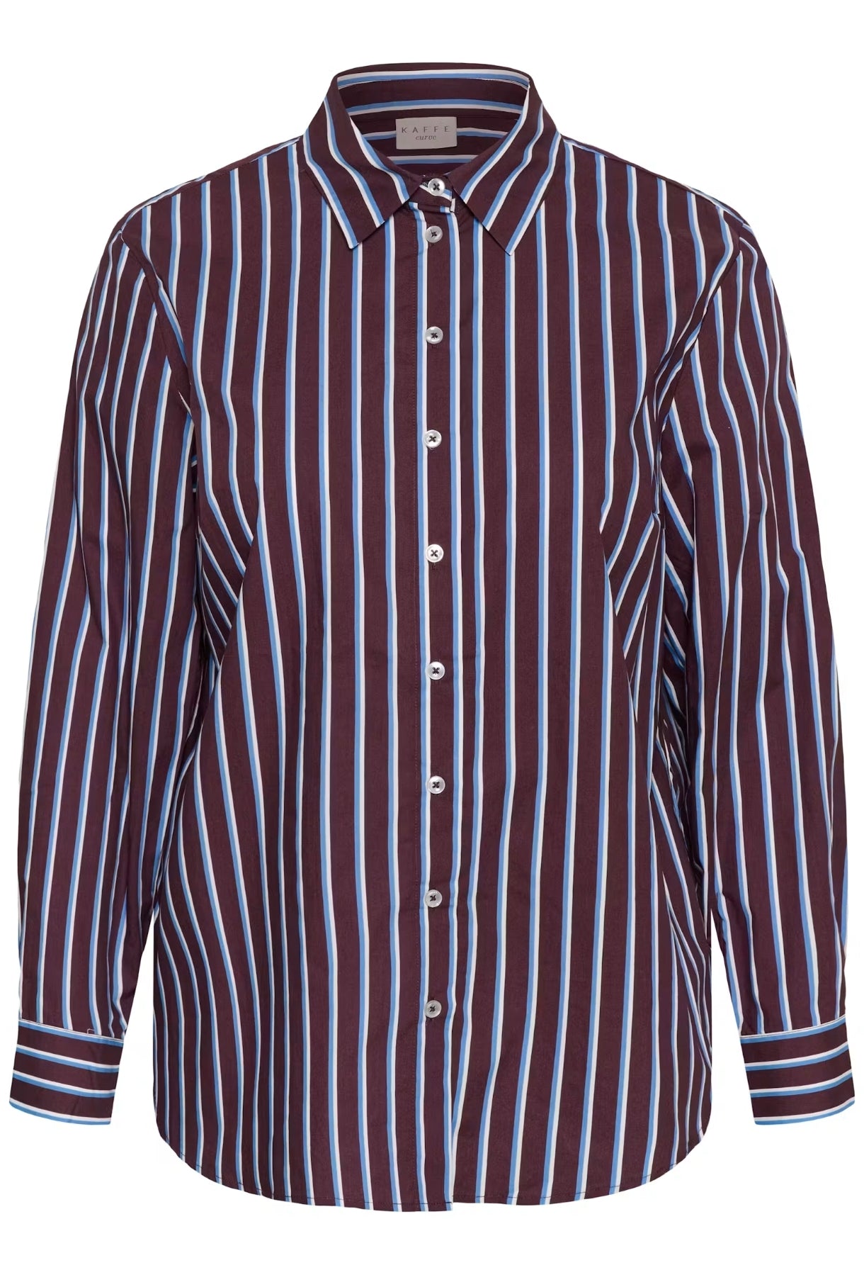 Kaffe Curve blouse bordeaux met blauwe strepen model KCsavina Overhemd fudge