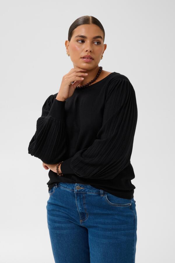 Kaffe Curve trui zwart plooien op mouw model KCloni Pullover