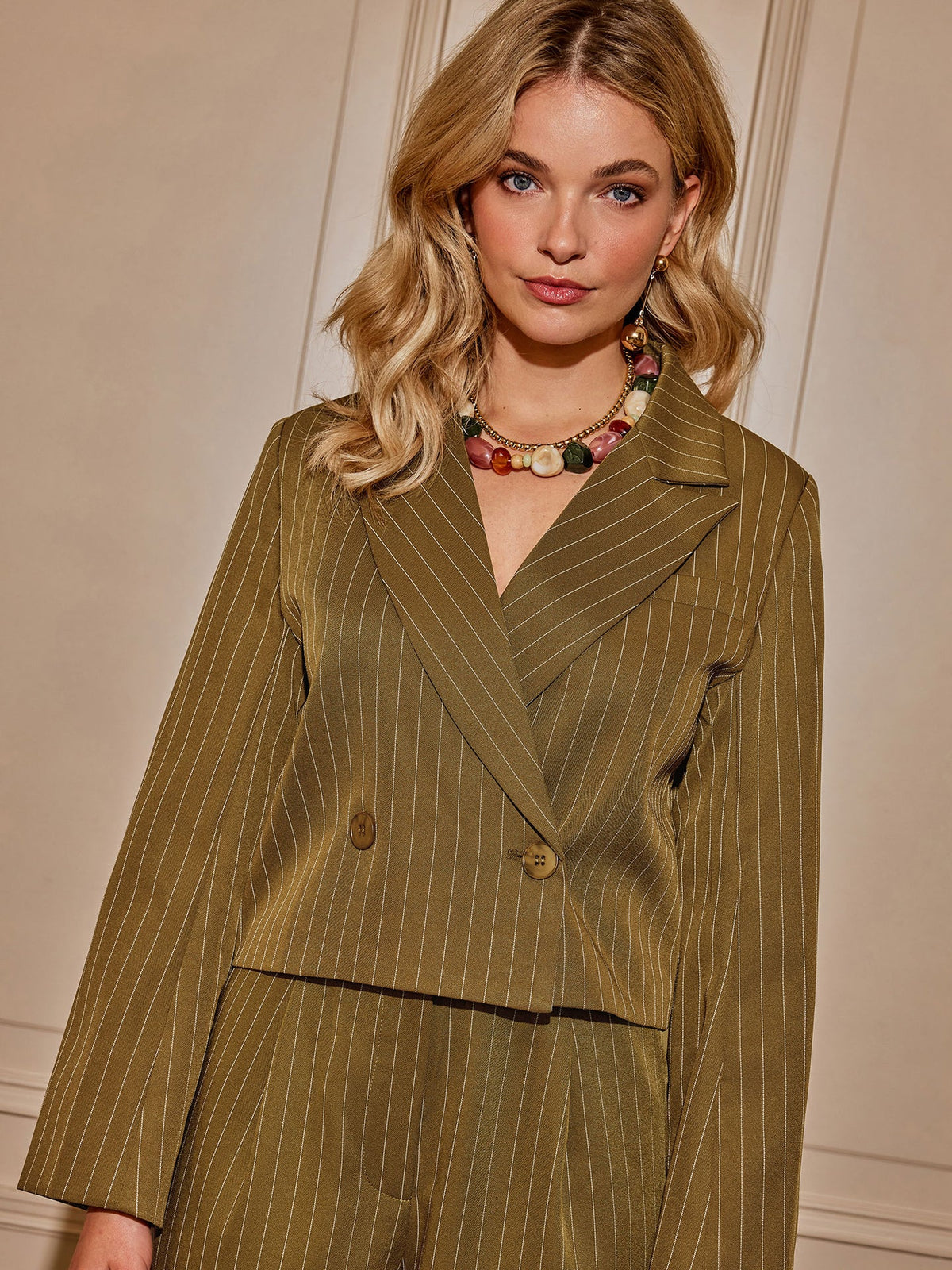 Ydence blazer groen olijf met krijtstreep model Shanna olive 