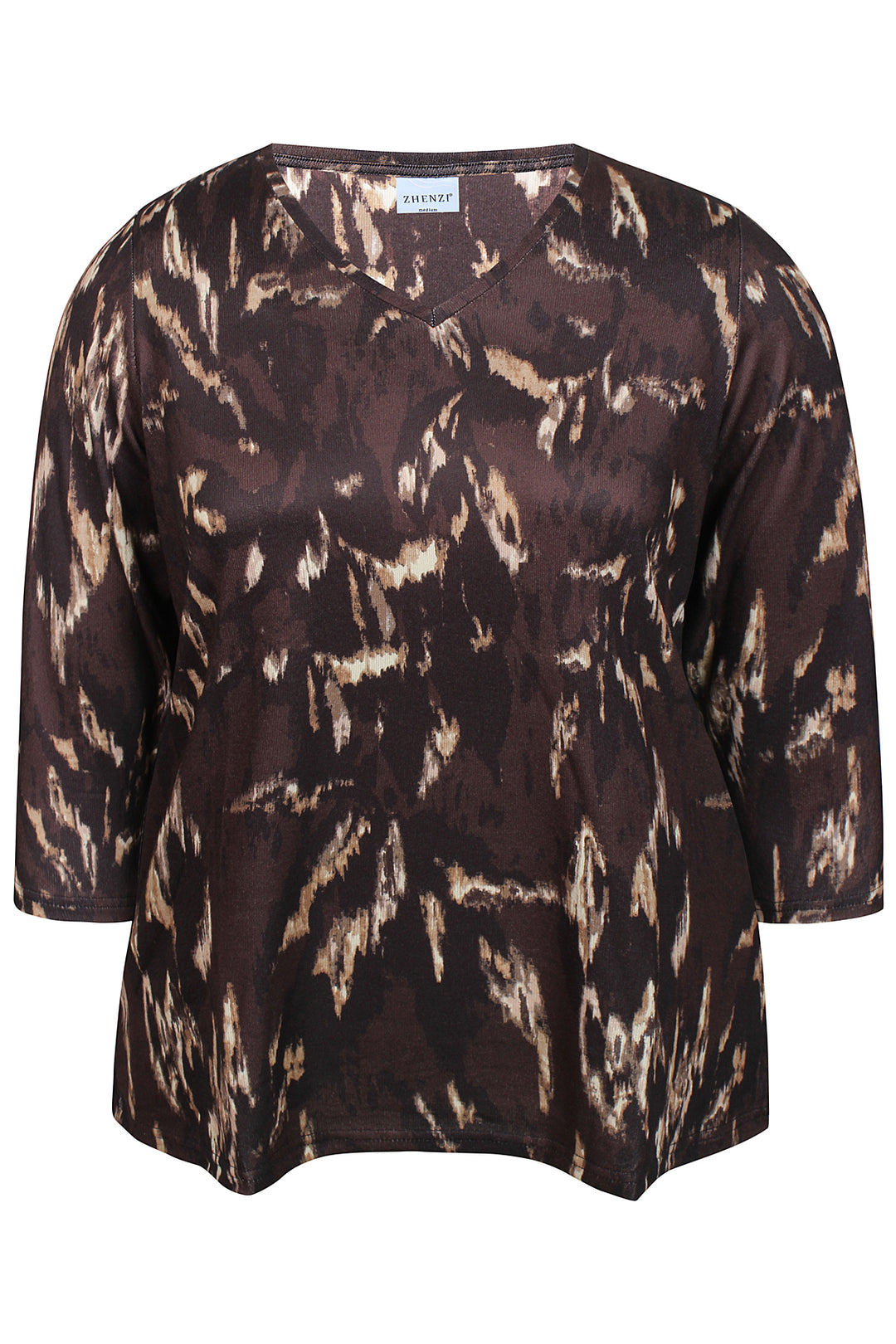 Zhenzi shirt bruin met print driekwart mouw model Ainsley 1489 Brown