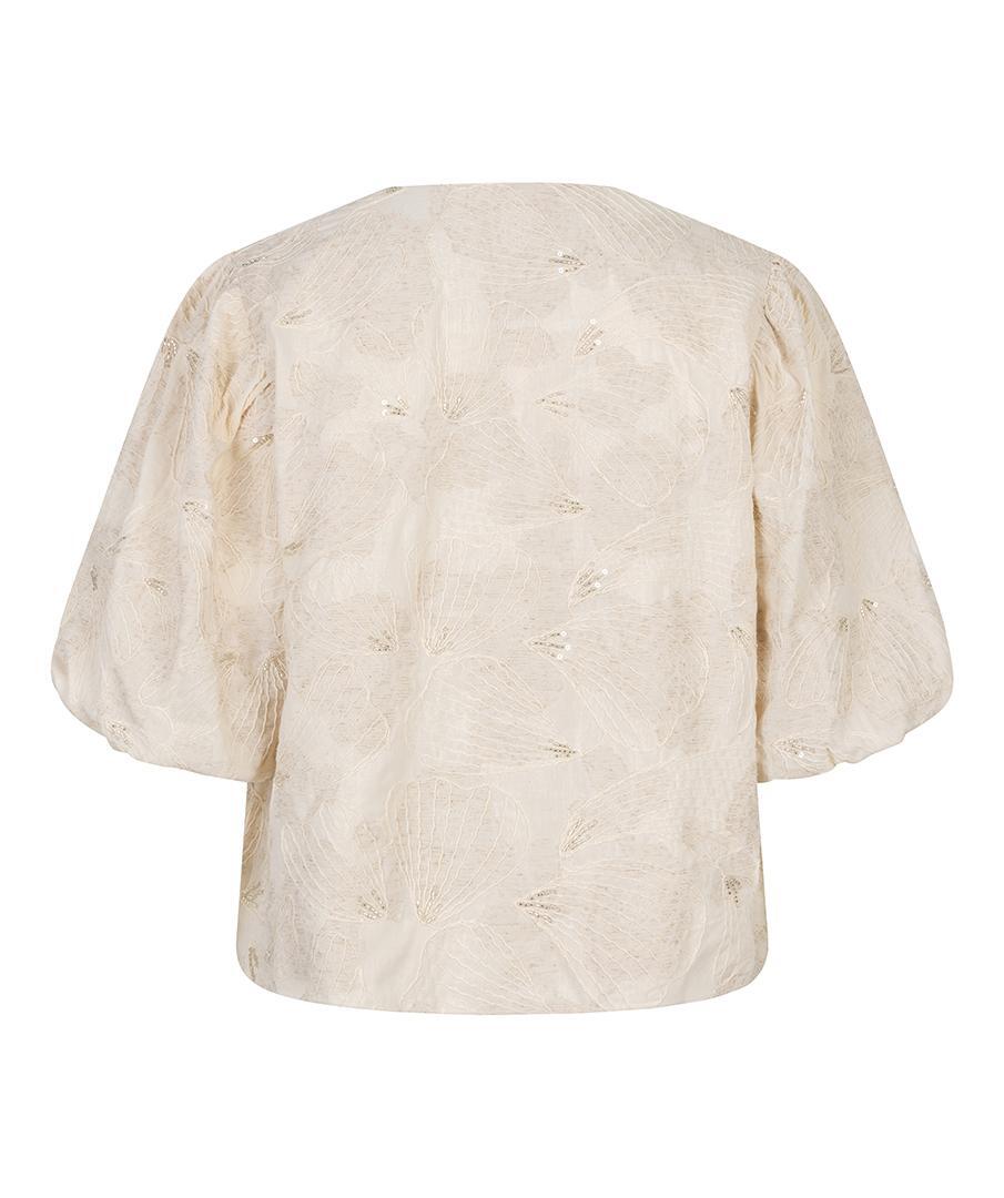 Esqualo blouse jasje beige met pailletten detail model balloon top 3D shell print SP26.28005
