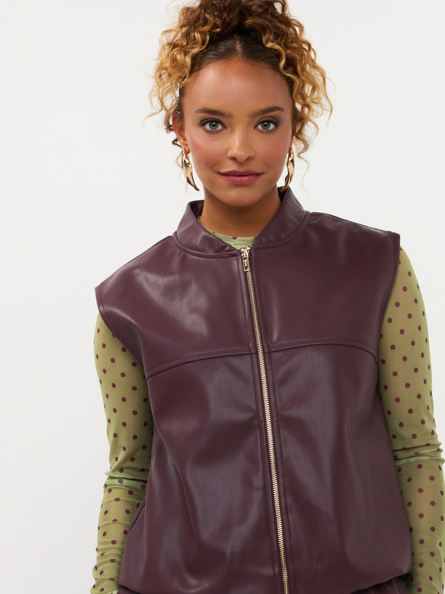Ydence paars aubergine Inez gilet leather look PU