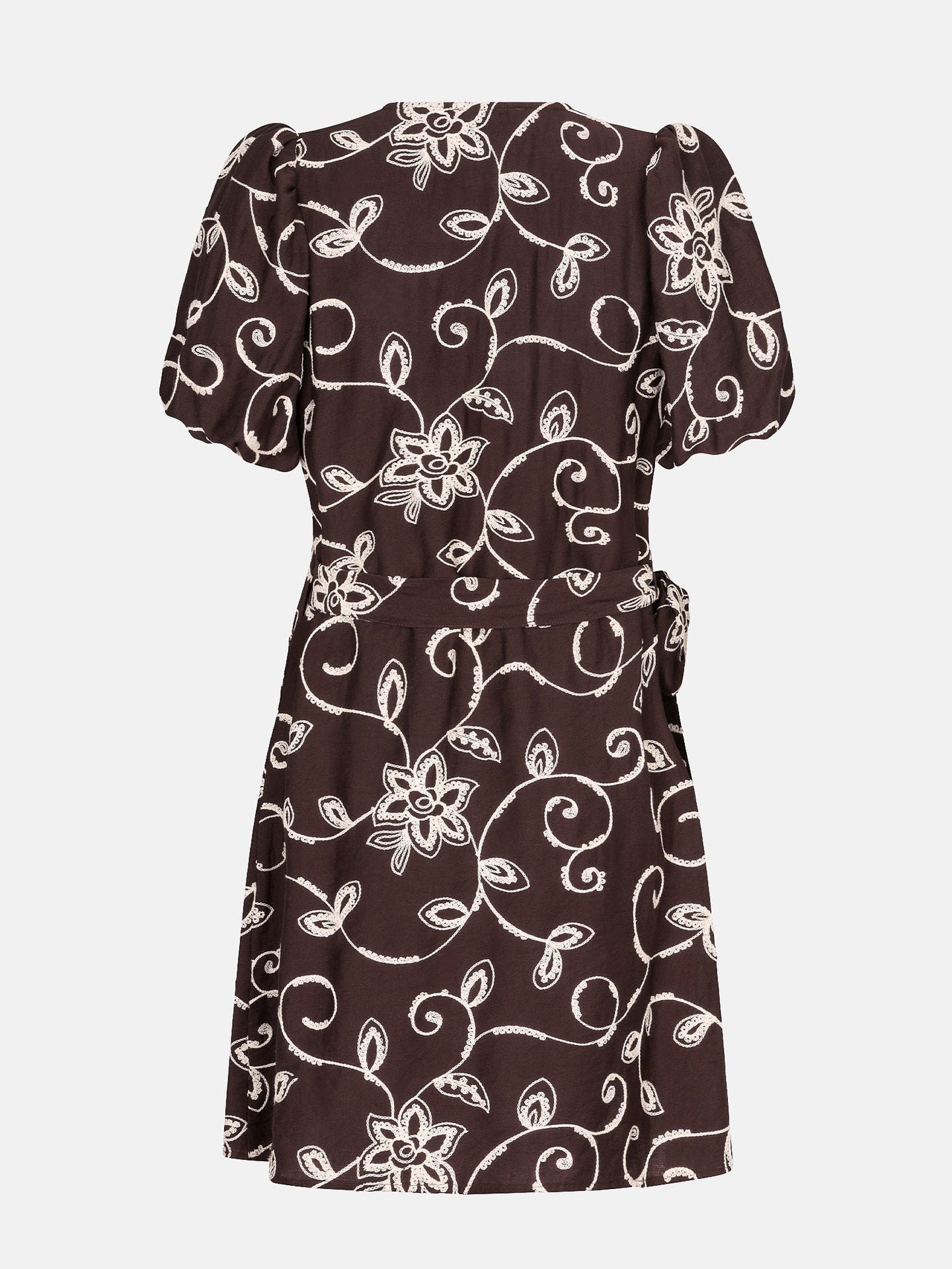 Ydence jurk bruin met offwhite borduursel model Dress Saphira Dark brown