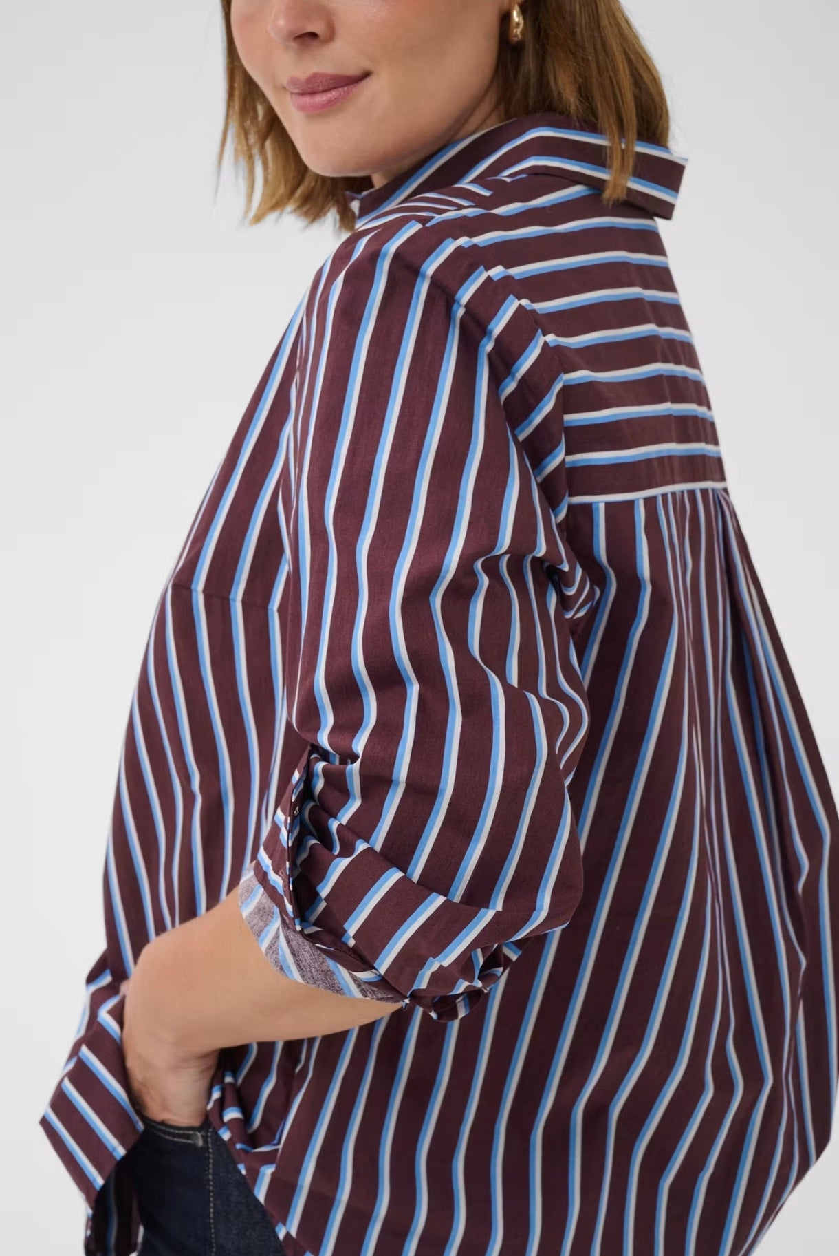 Kaffe Curve blouse bordeaux met blauwe strepen model KCsavina Overhemd fudge