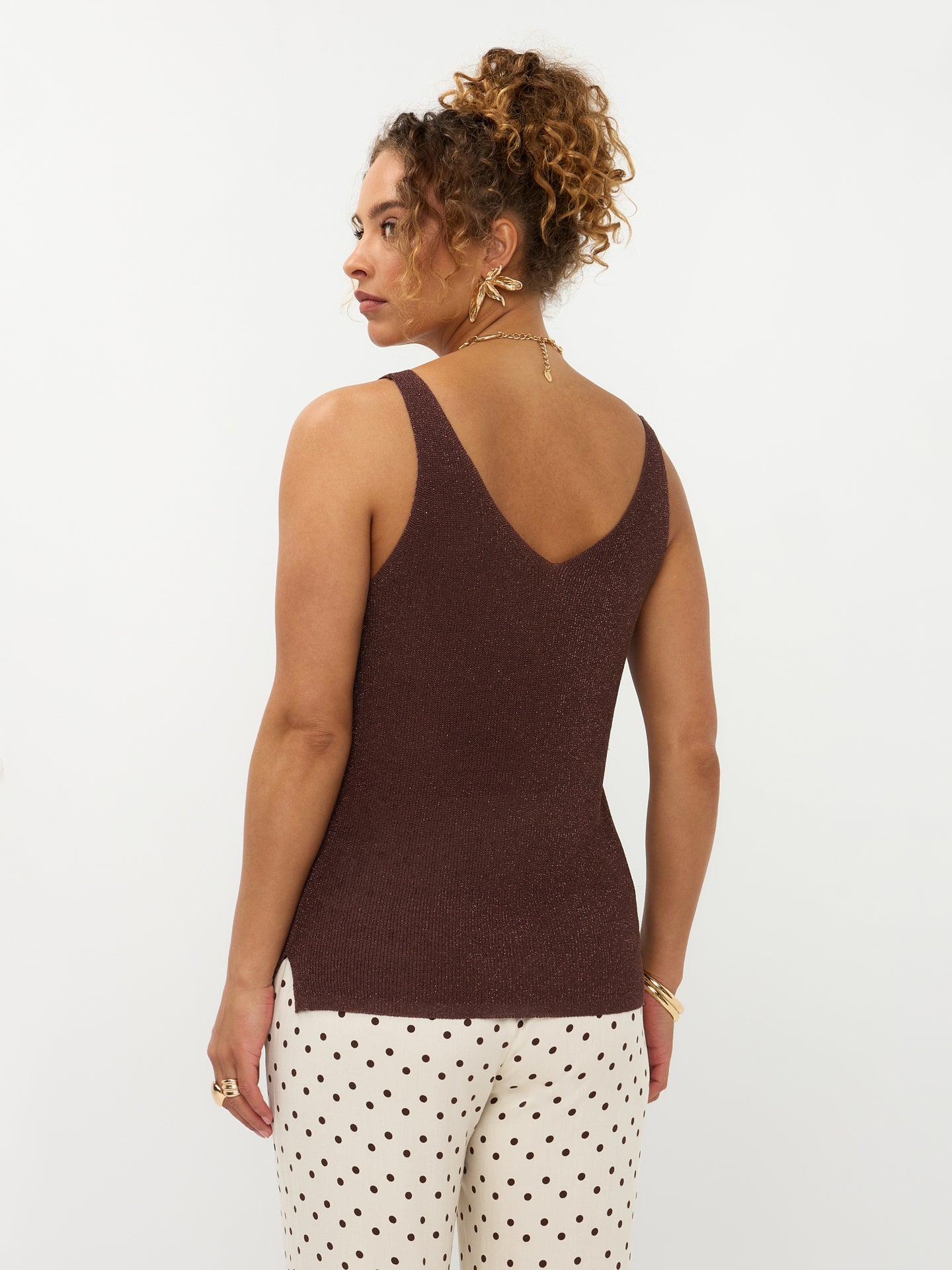 Ydence top bruin met lurex glitter draad model Knitted top Lux Brown