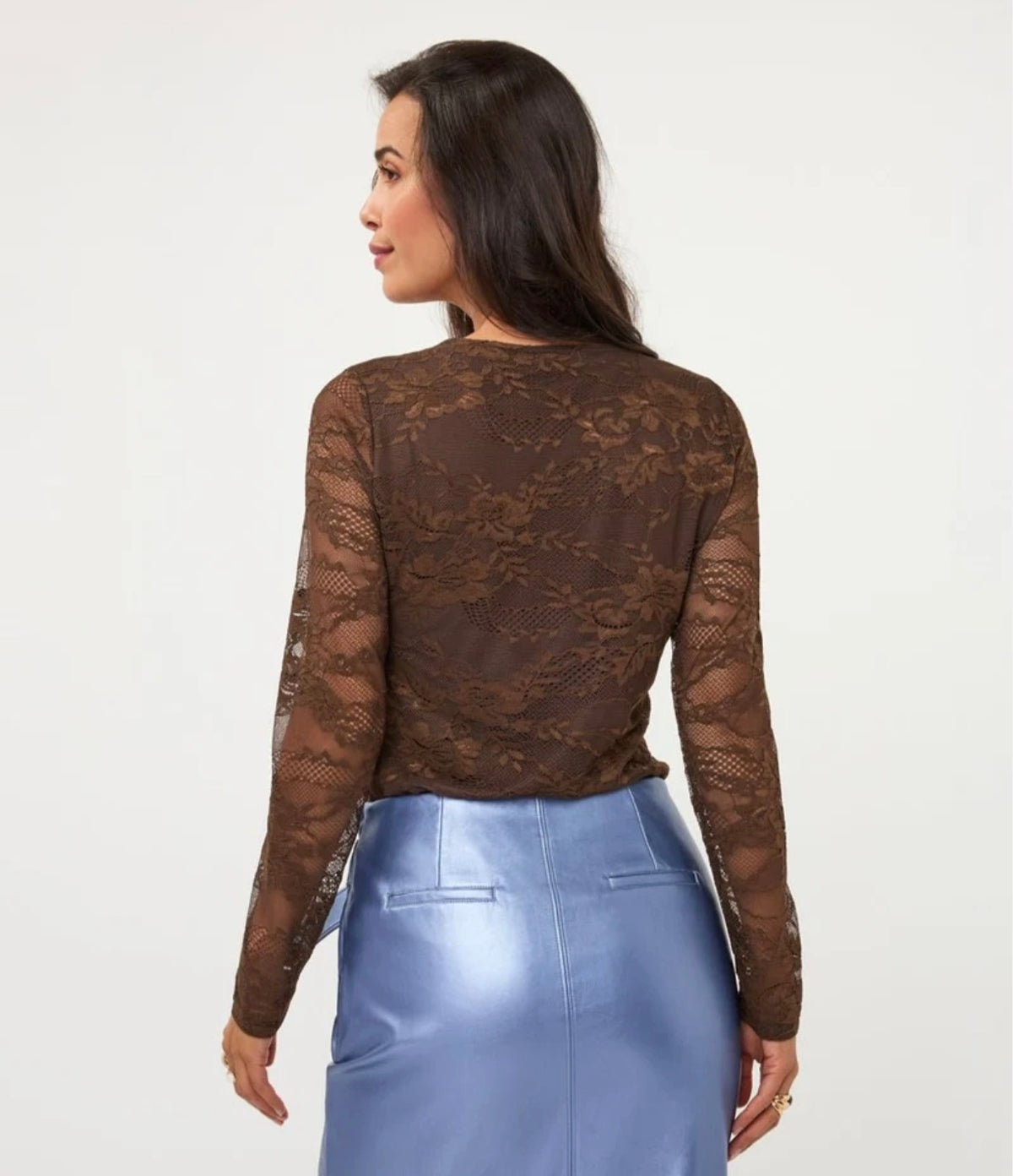 Esqualo kanten longsleeve bruin coffee