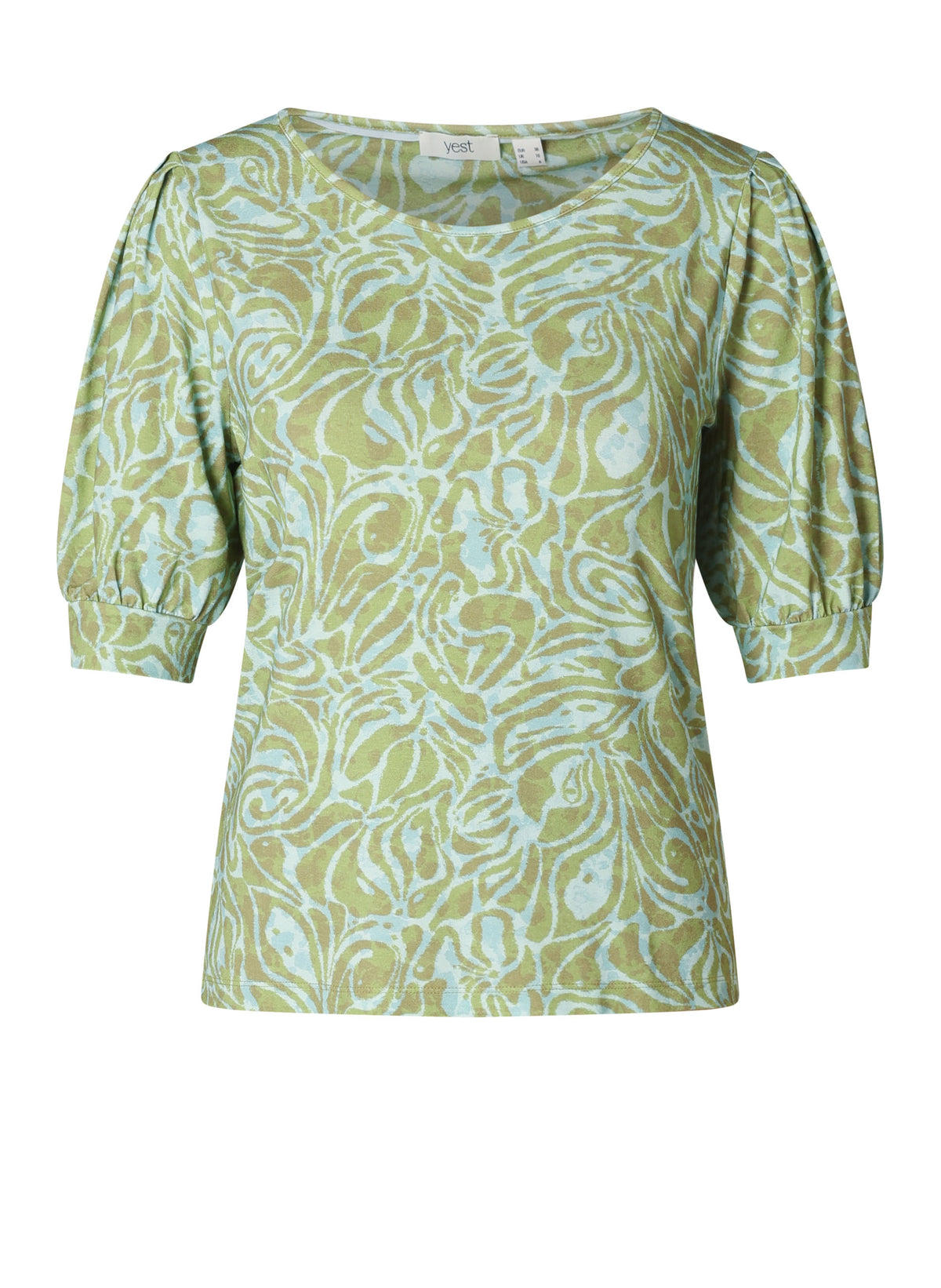 Yest T-shirt groen met blauwe print model Gentiana Essential Botanic Green/Multi