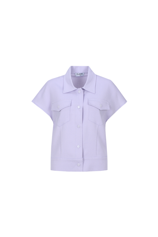 Fluresk gilet lila met structuur in stof model Lisandra Orchid purple