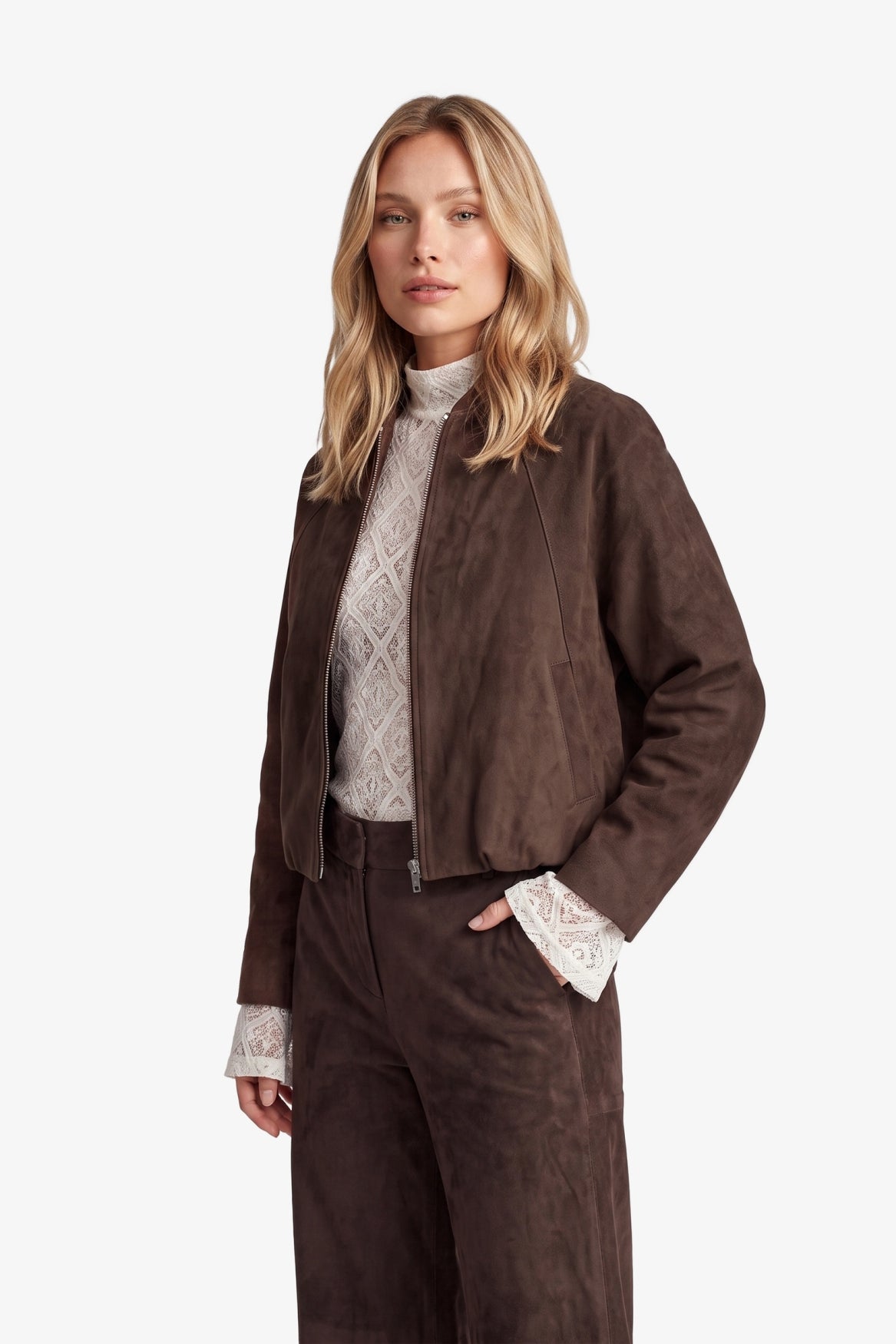 Fluresk suède look jasje bruin model Ginny jacket dark chocolate 