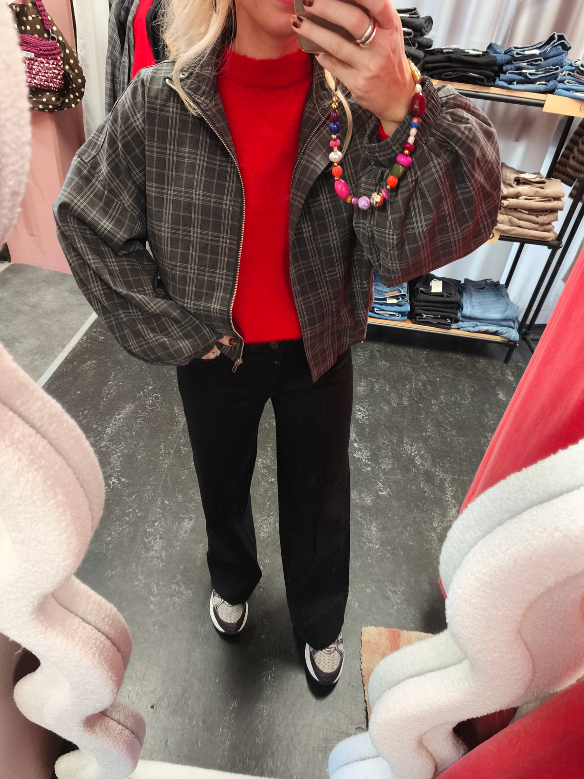 Refined Department zwart grijs ruiten jasje model Skye jacket black grey check