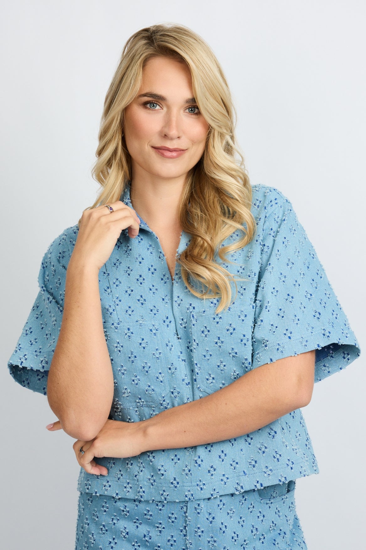 Fluresk blouse denim look model Sana top mid blue 