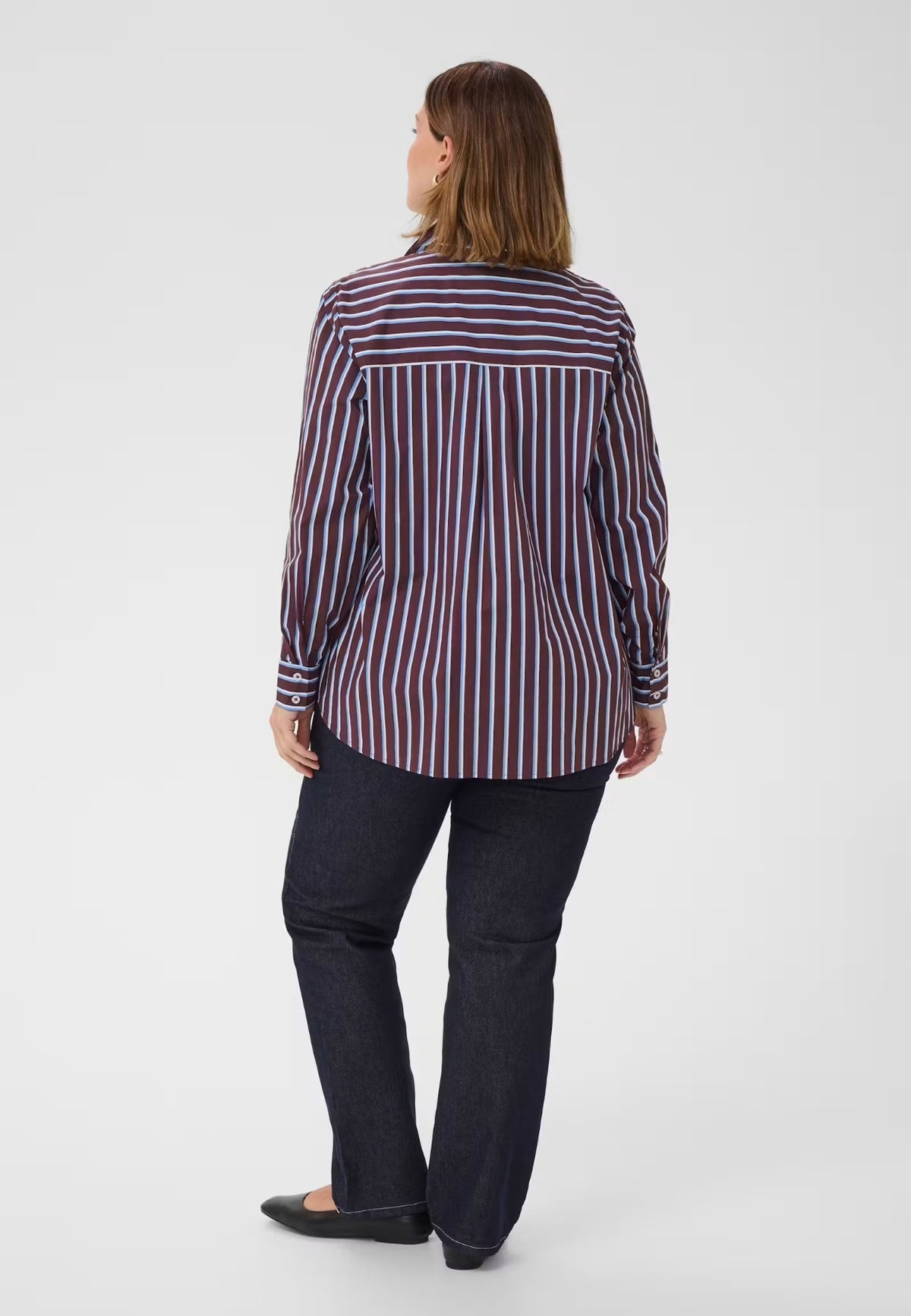 Kaffe Curve blouse bordeaux met blauwe strepen model KCsavina Overhemd fudge