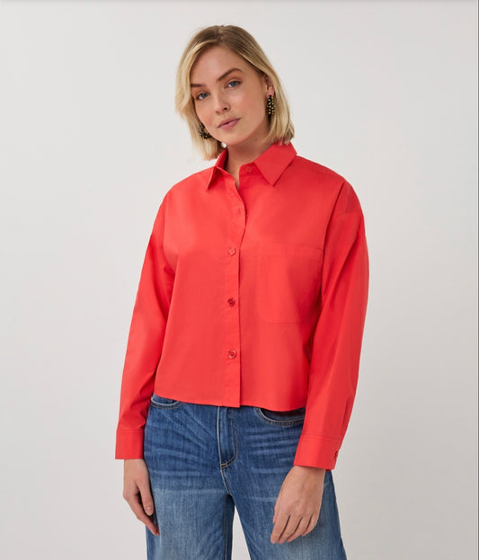 Esqualo blouse rood cropped chili red folded cuff SP26.10016