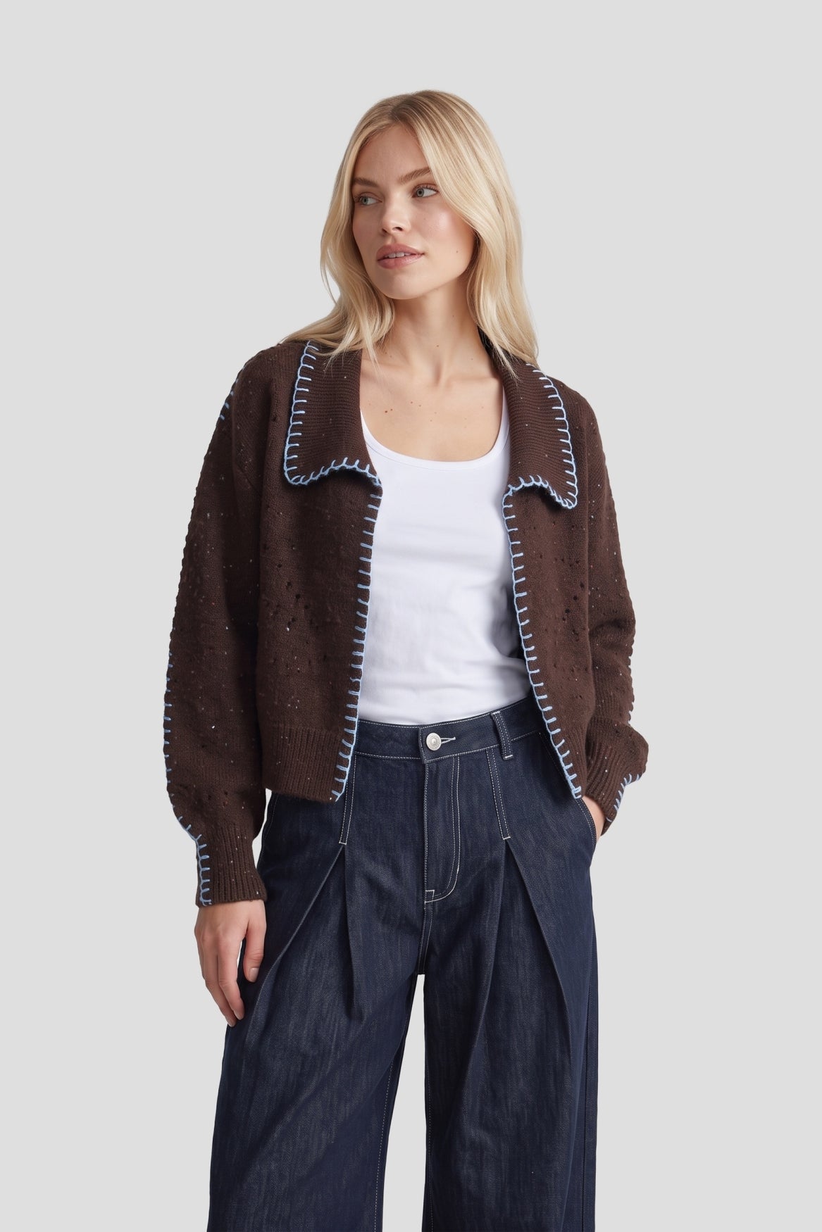 Fluresk vest bruin gemeleerde model Jazze knit cardigan dark chocolate 