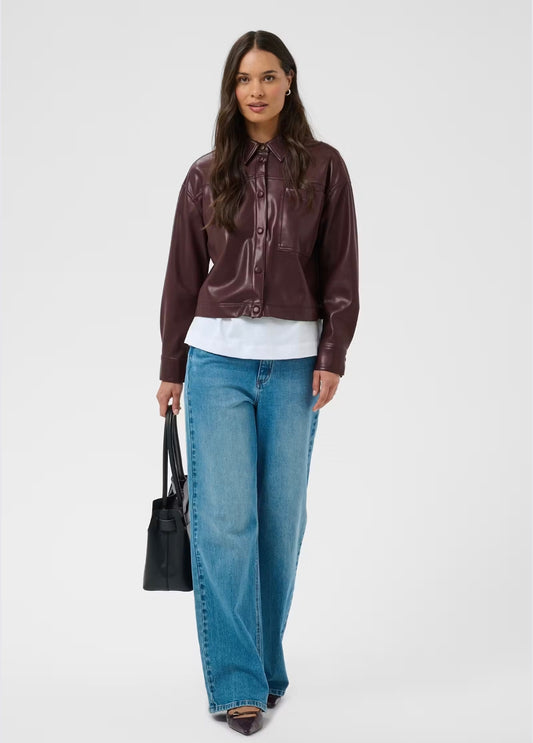 Kaffe blouse jasje bordeaux rood leather look model KAarense Overhemd fudge red