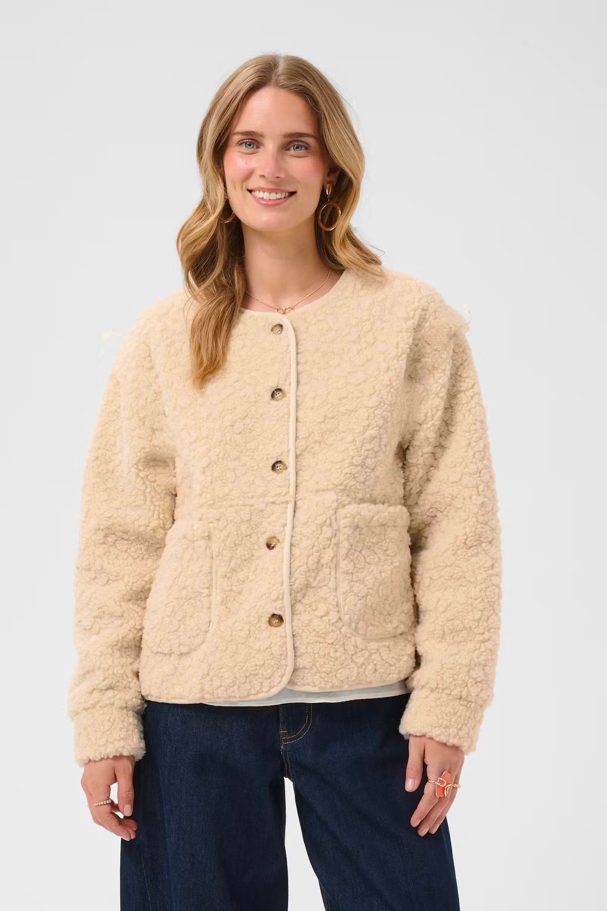 Cream teddy jas beige model CRrana jacket oatmeal
