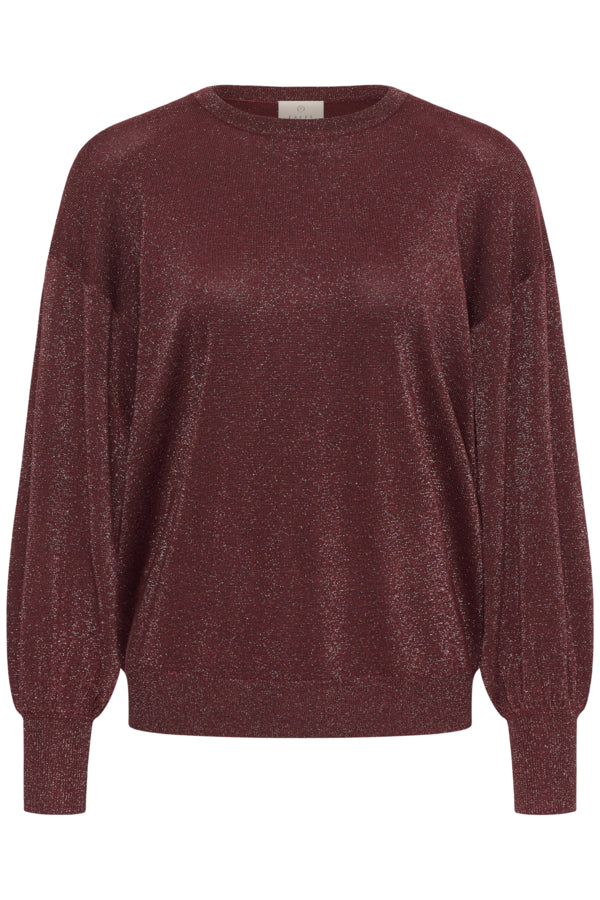 Kaffe trui rood met lurex glitter model KAregina O-neck Knit Port Red