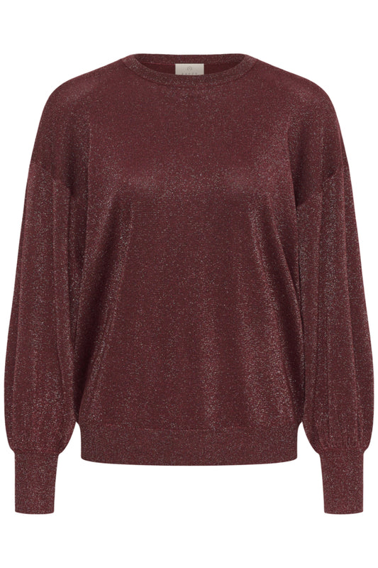 Kaffe trui rood met lurex glitter model KAregina O-neck Knit Port Red